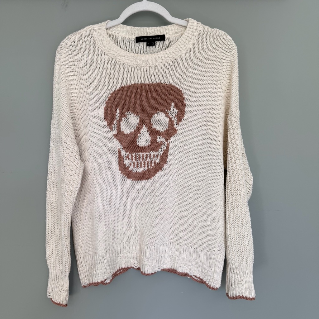 Skull Cashmere Grecia Pink Skull 55 Linen 45 Silk Distressed Open Knit Sweater